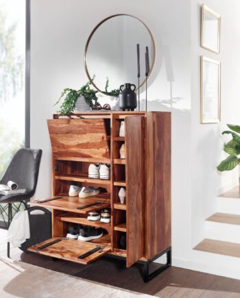 Skoskab   Massivt Sheeshamtræ 88x120x40 Cm  Lukket Skohylde  Designer Skoskab  Entreskab Med Hylde  Skoopbevaring  Entrekommode Til Sko  Høj