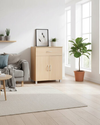 Skoskab Med Skuffe Og   Døre 60ã 75ã 30 Cm  Bøgetræslook  Pladsbesparende Skoskab Lavet Af Melaminbelagt Spånplade  Entremøbel  Moderne Skoreol