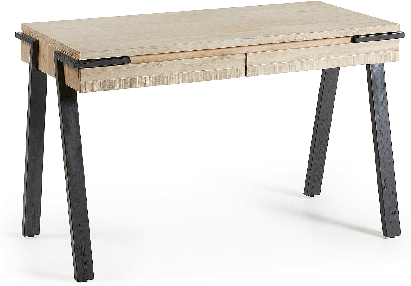 Skrivebord   Computerbord Kave Home Thinh Industrielt Rustikt Natur Sort Akacietræ Stål Med   Skuffer L125x60x77 Cm