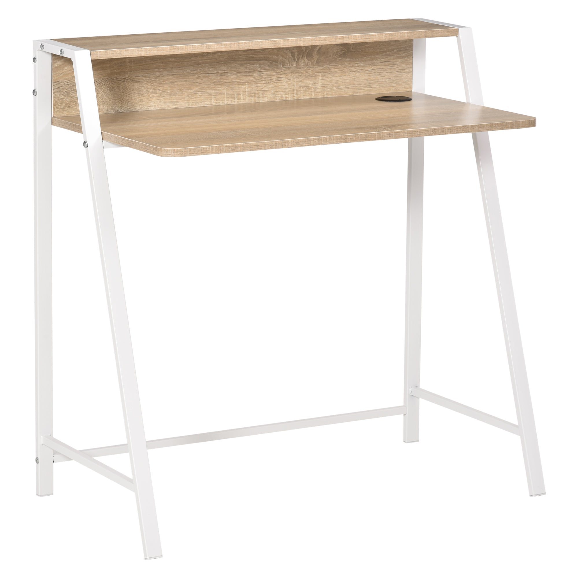 Skrivebord  Computerbord Med Opbevaring Og Kabelhåndtering  Moderne Skrivebord Med Metalramme Til Studie  Soveværelse  Hjemmekontor  84   45   85 Cm  Hvid   Eg