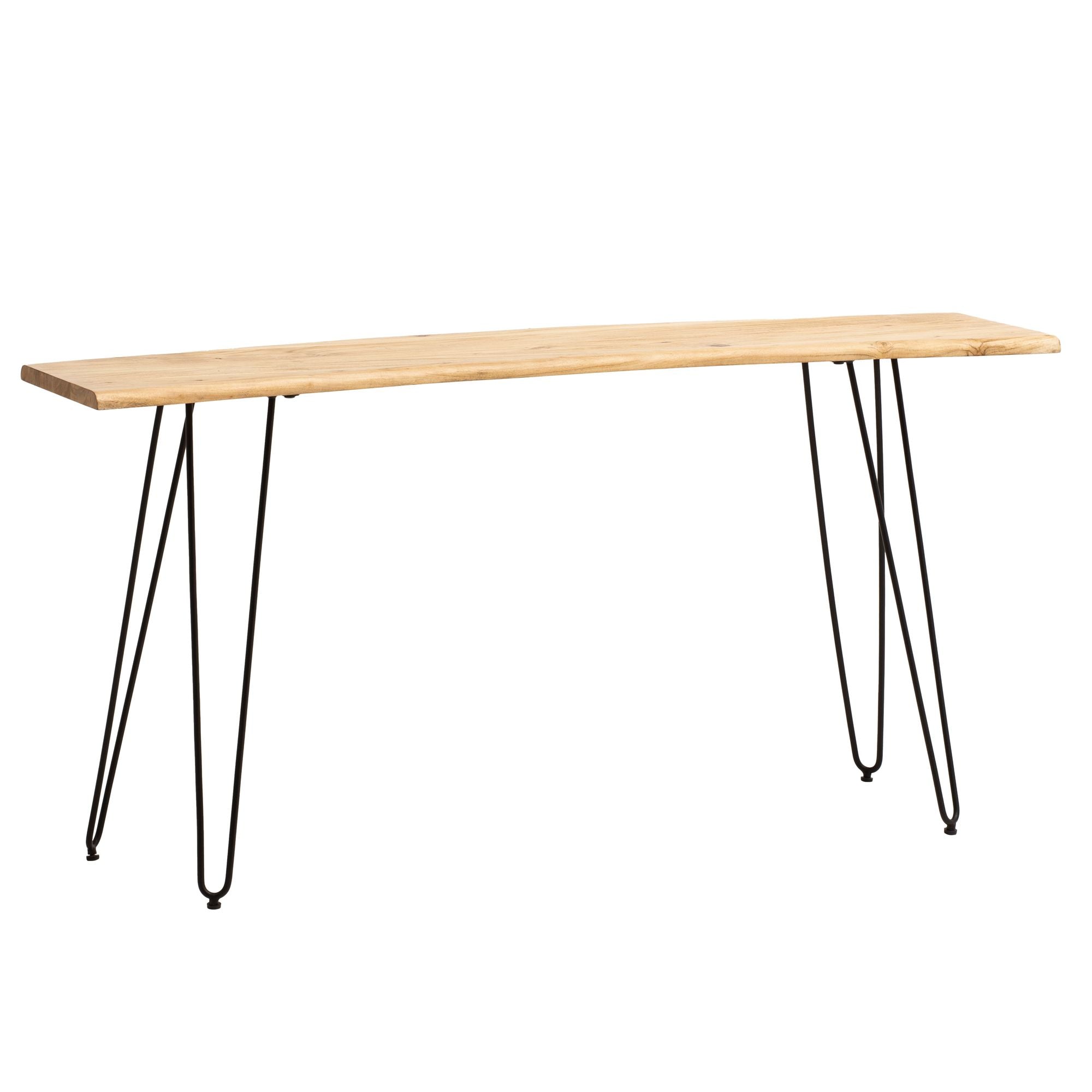 Skrivebord 150x36x75 Cm  Massivt Akacietræ Metal  Computerbord Med Levende Kant  Hjemmekontorbord  Massivt Træbord Med Hårnåleben   Sort  Smalt Træbord  Laptopbord  Arbejdsværelse