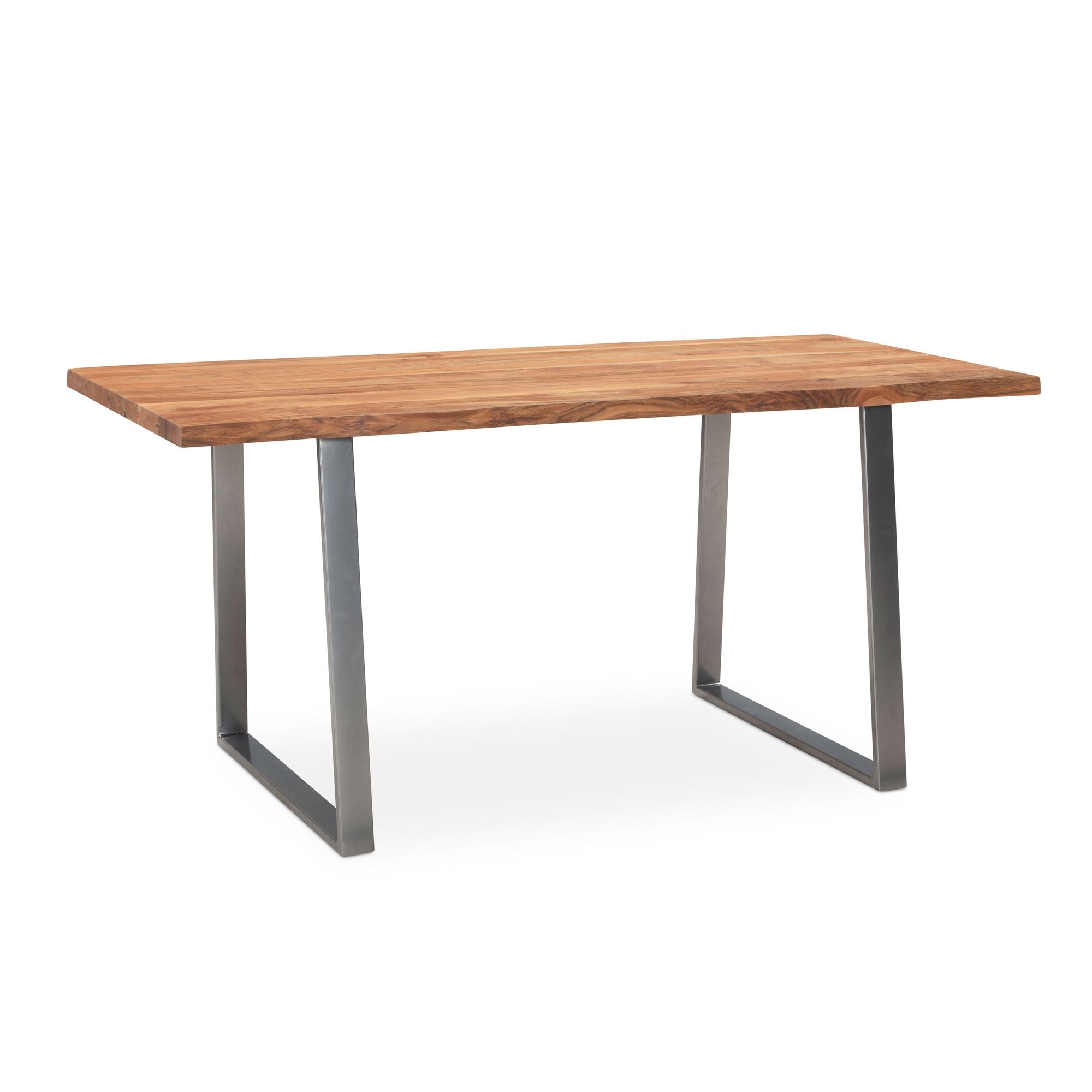 Skrivebord 180x90x76 Cm  Massivt Akacietræ Metal  Computerbord Med Levende Kant  Hjemmekontorbord  Massivt Træbord Med Trapezformede Forkromede Ben  Træbord  Laptopbord  Arbejdsværelse