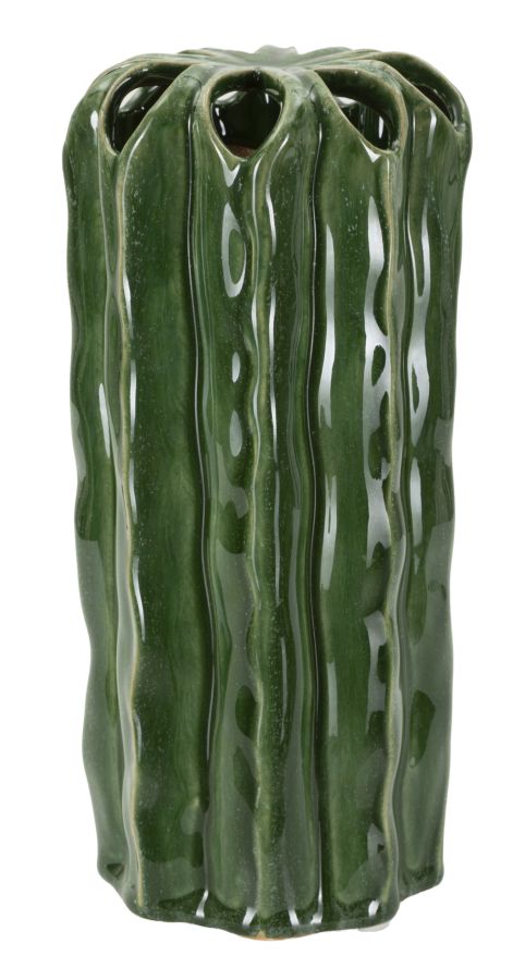 Smuk Keramisk Vase   Grøn Farve   11x5x23 Cm