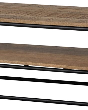 Sofabord Woood Rikkie Natur   Mangotræ Og Sort Metal L120xd51xh40 Cm   Rustik Industrielt Loungebord