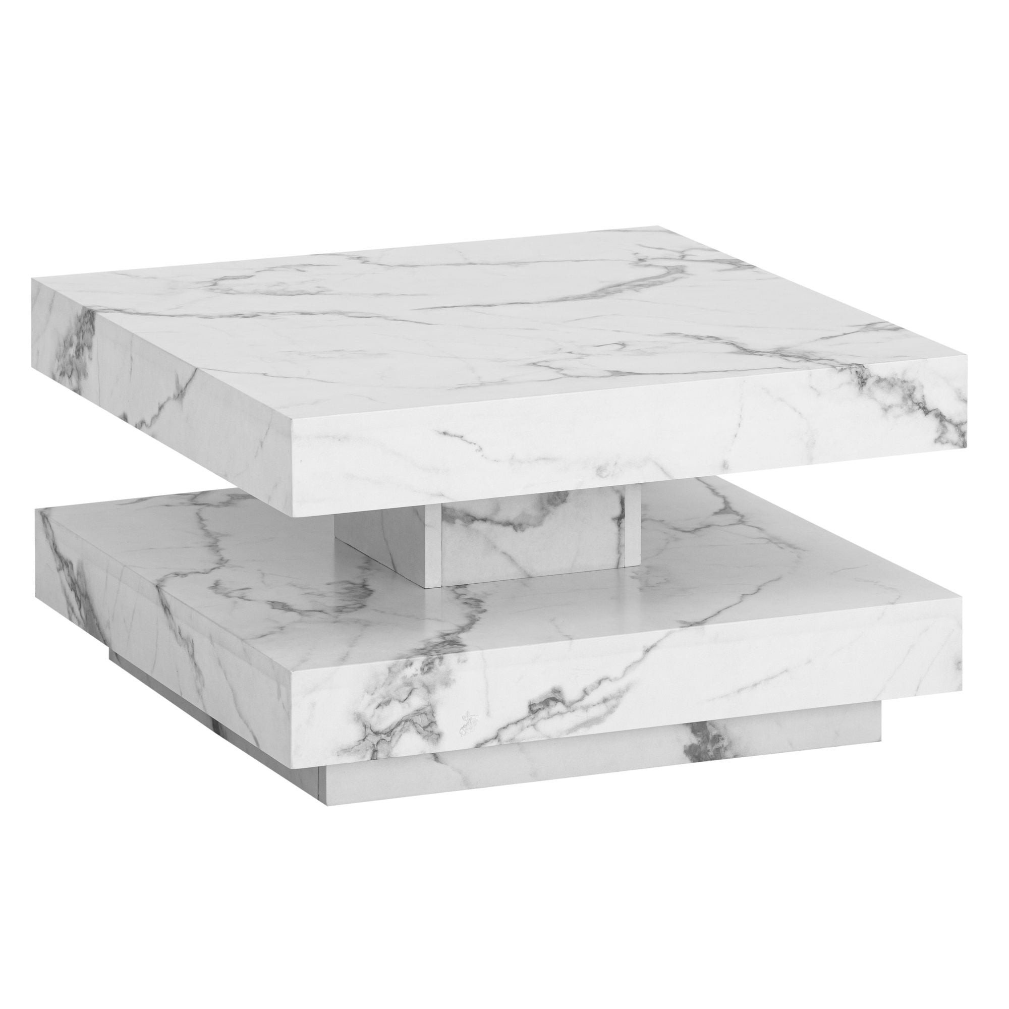 Sofabord 60x60x34 Cm Hvid  Moderne Sofabord Med Marmoreffekt  Designer Stuebord Med Opbevaring  Firkantet  Lille Loungebord  Sofabord