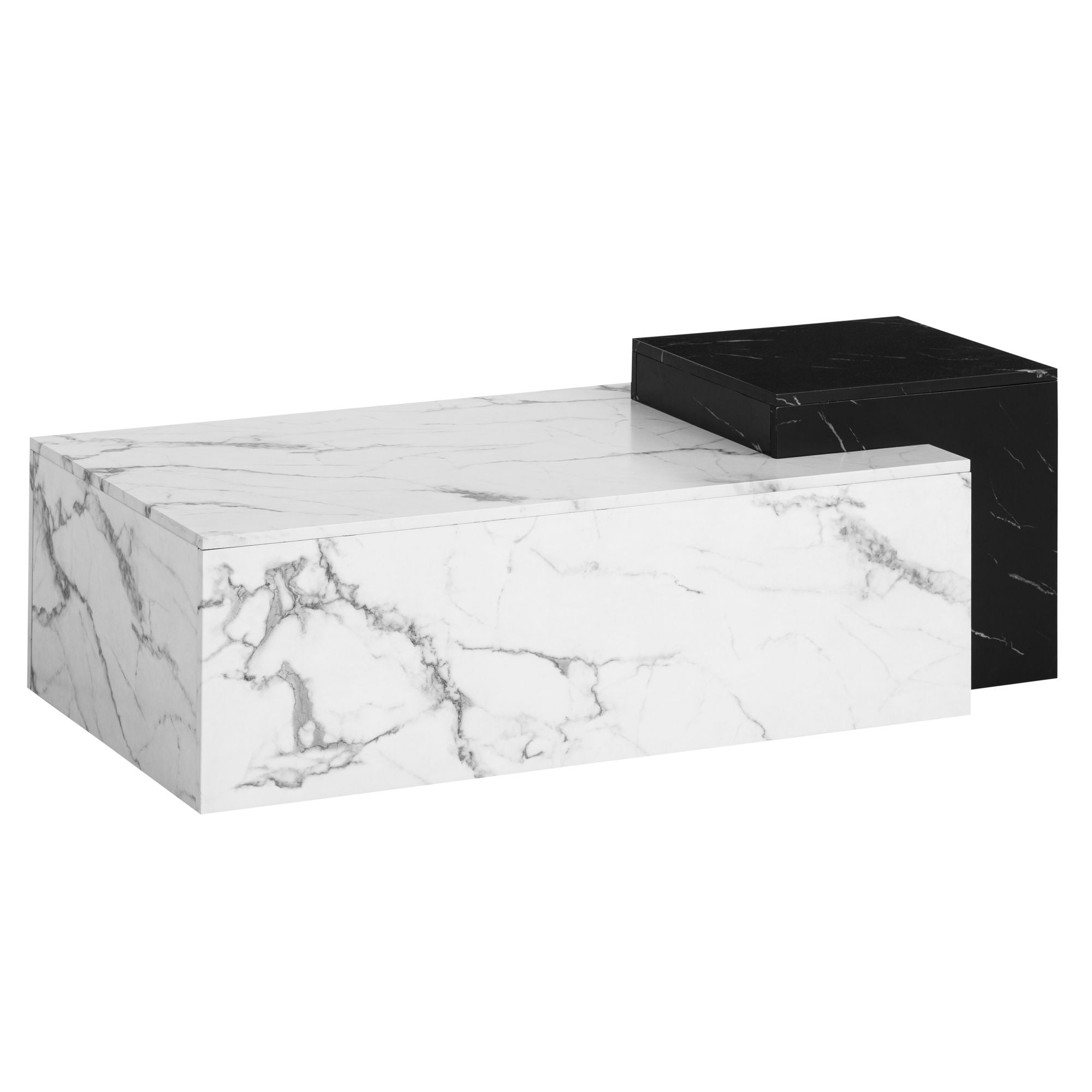 Sofabord 120x60x40 Cm Hvid Sort Sofabord   Marmorlook Moderne  Designer Stuebord Rektangulært  Loungebord To Niveauer  Sofabord Stort
