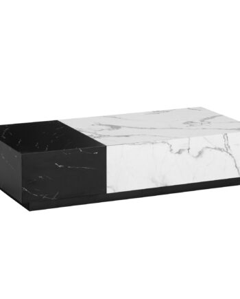 Sofabord 120x60x28 Cm Hvid Sort Sofabord   Marmorlook Moderne  Stuebord Lavt Rektangulært Med Skuffer  Loungebord Opbevaring  Sofabord Stort