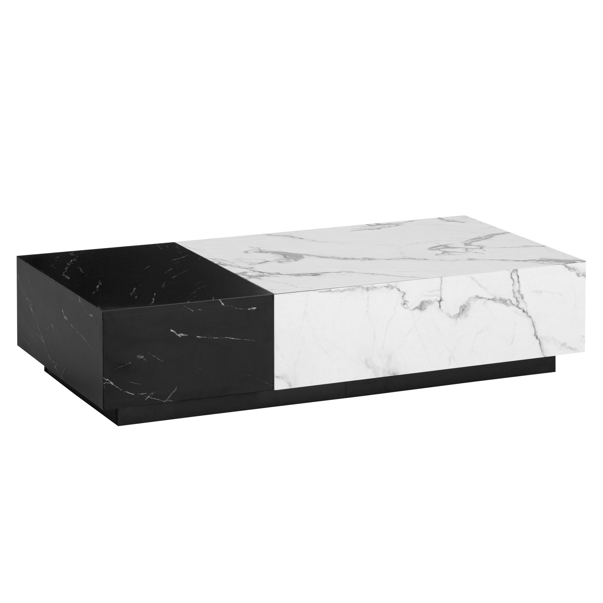 Sofabord 120x60x28 Cm Hvid Sort Sofabord   Marmorlook Moderne  Stuebord Lavt Rektangulært Med Skuffer  Loungebord Opbevaring  Sofabord Stort