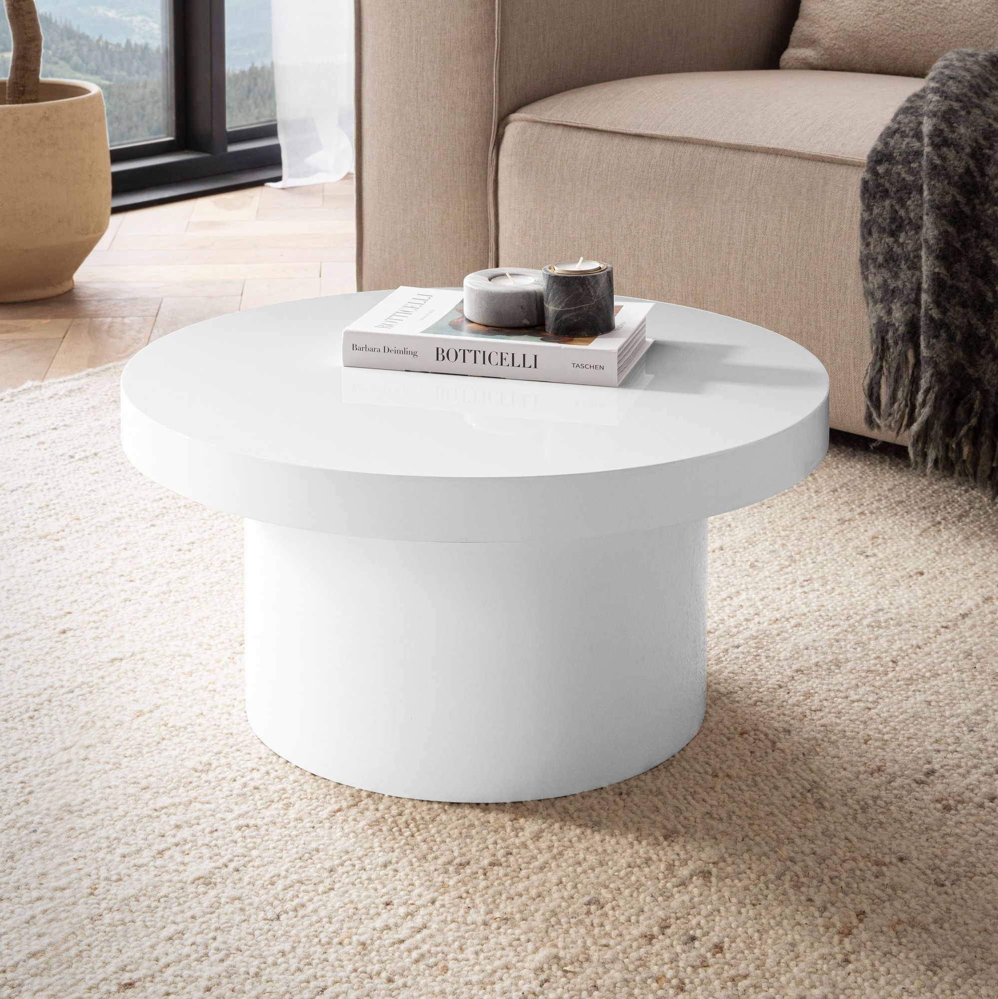 Sofabord 60x60x30 Cm Hvidt Sofabord   Højglans Moderne Designer Stuebord Rundt Loungebord   Svampeform  Sofabord Sidebord Lille