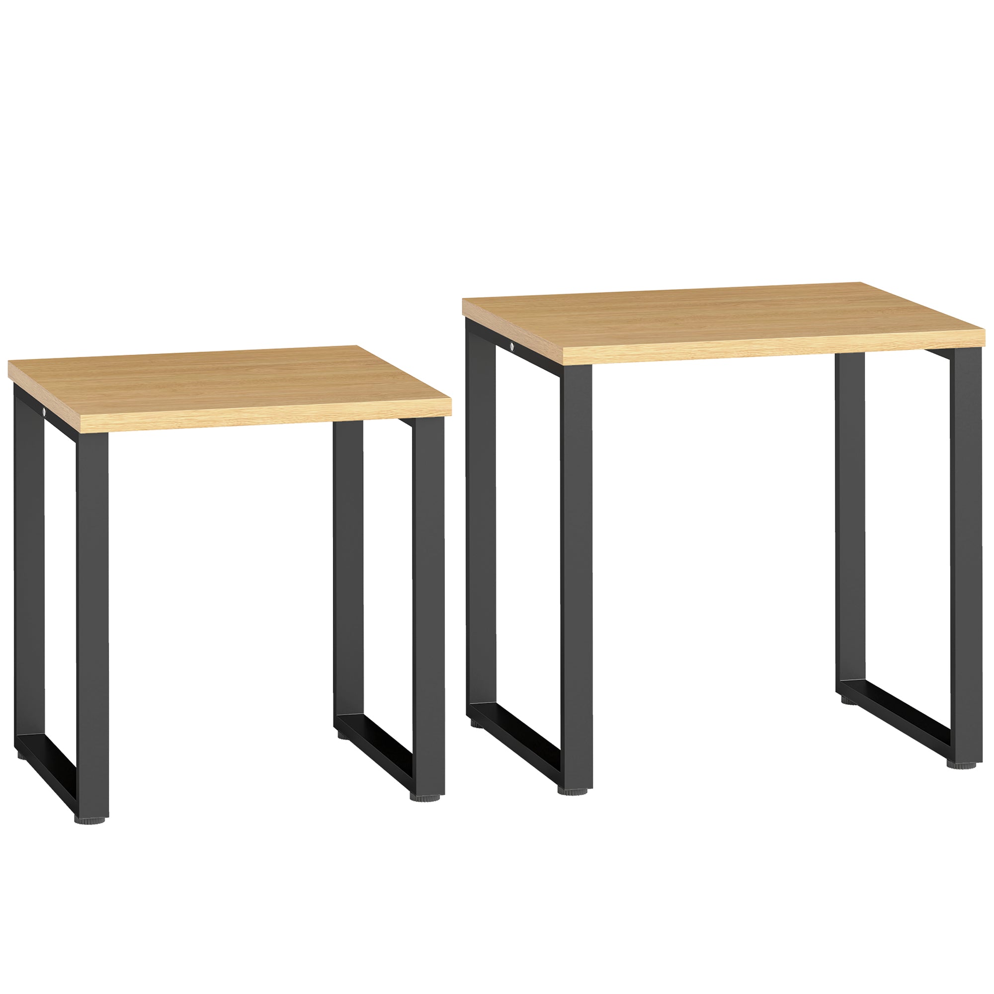 Sofabordsæt Med Stuebord Med Metalstel Til Stuen Naturlig Finish