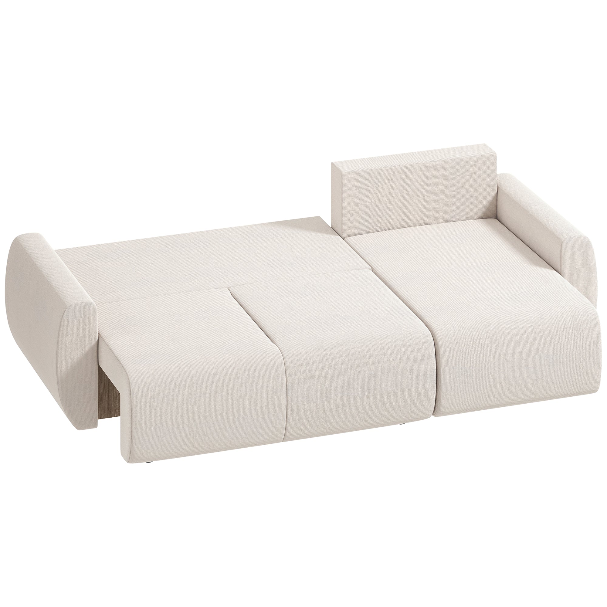Sovesofa Med Vendbar Chaiselong -formet -personers Sofa Med Velourbetræk Cremehvid