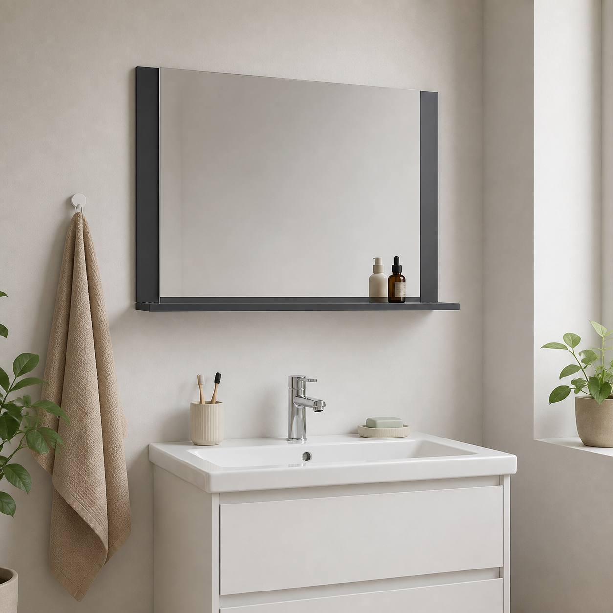 Spejl 80 Cm   Sikkerhedsglas  Antracit
