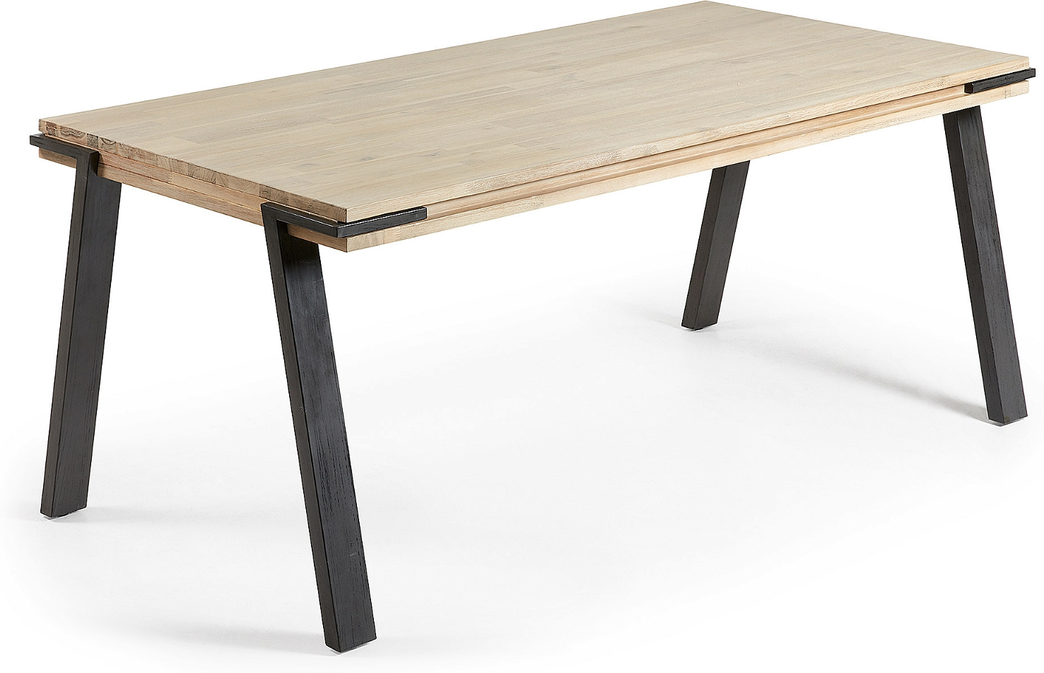 Spisebord Kave Home Thinh   Massivt Akacietræ Med Sorte Metalben L200   B95   H75 Cm