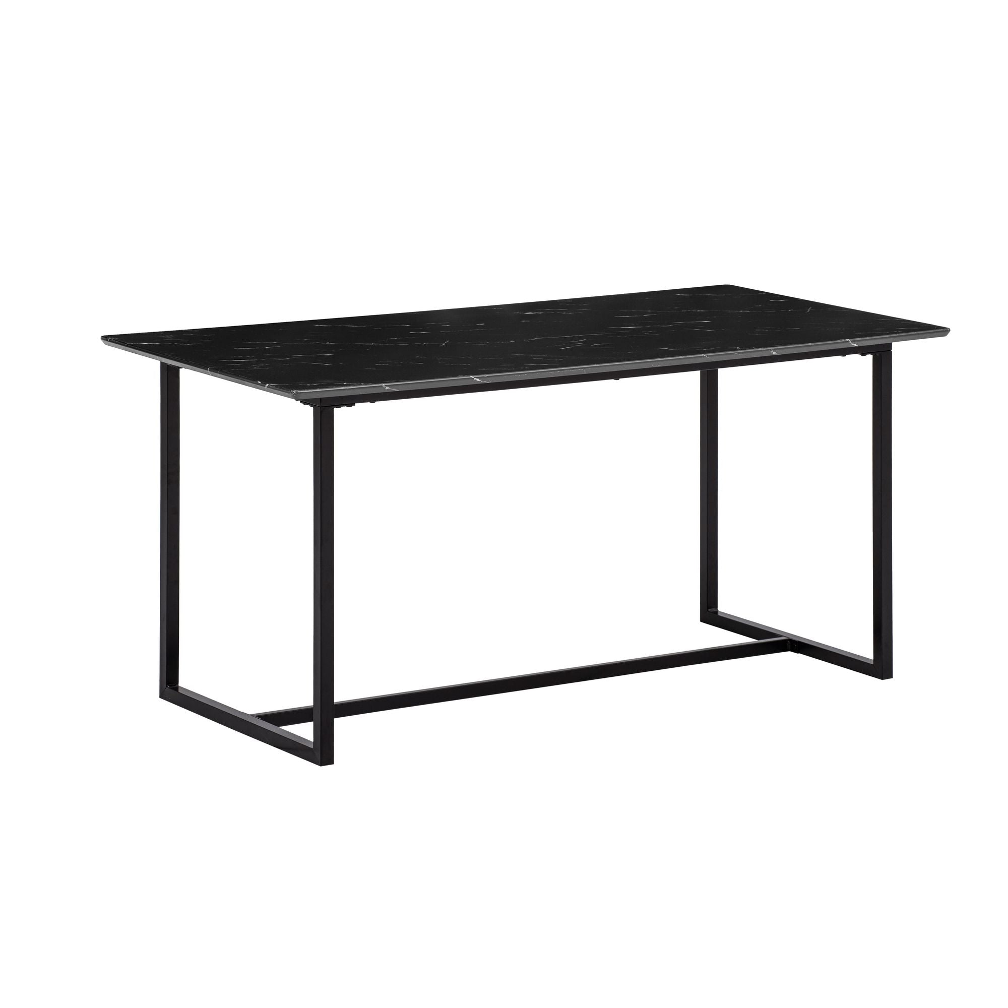 Spisebord 180x90x76 Cm  Køkkenbord  Sort   Marmorlook  Moderne  Stort Spisebord  Rektangulært Spisebord  Spisebord Med Metalben