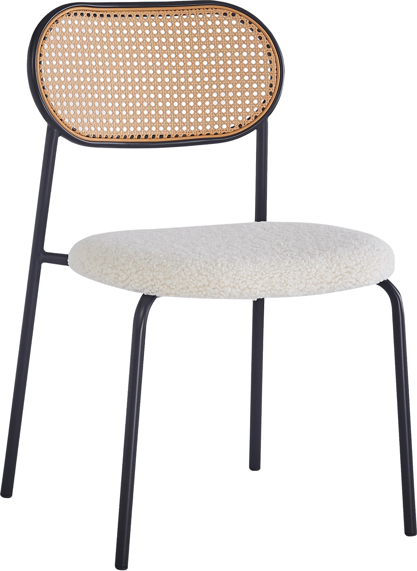Spisebordsstol Nordlys Furniture Orebro   Hvid Bouclé Med Naturflet-ryglæn  Sort Metalstel  H79ã B44ã D52 Cm