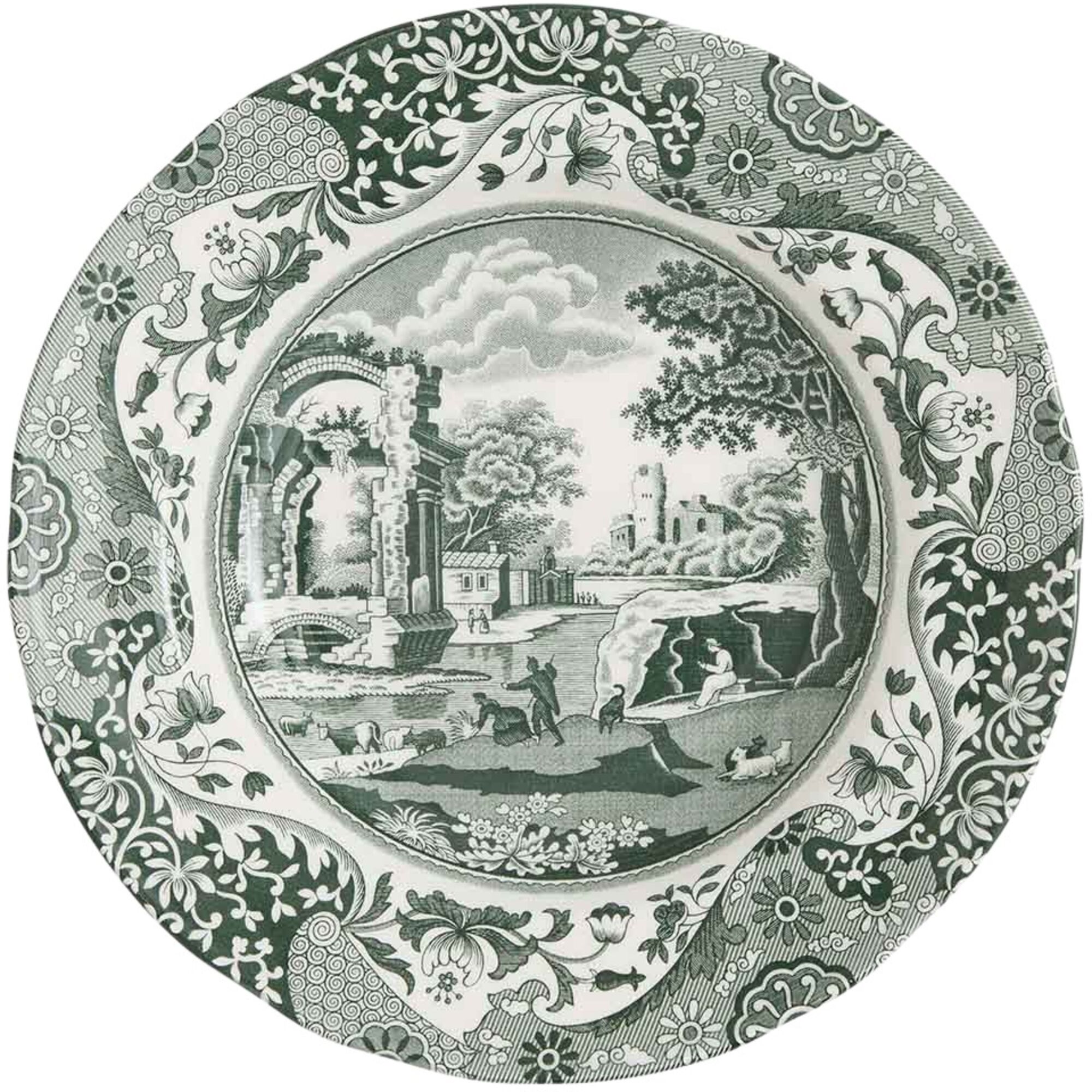 Spode Heritage Green Italian Dyb Tallerken 23 Cm  Grøn Hvid