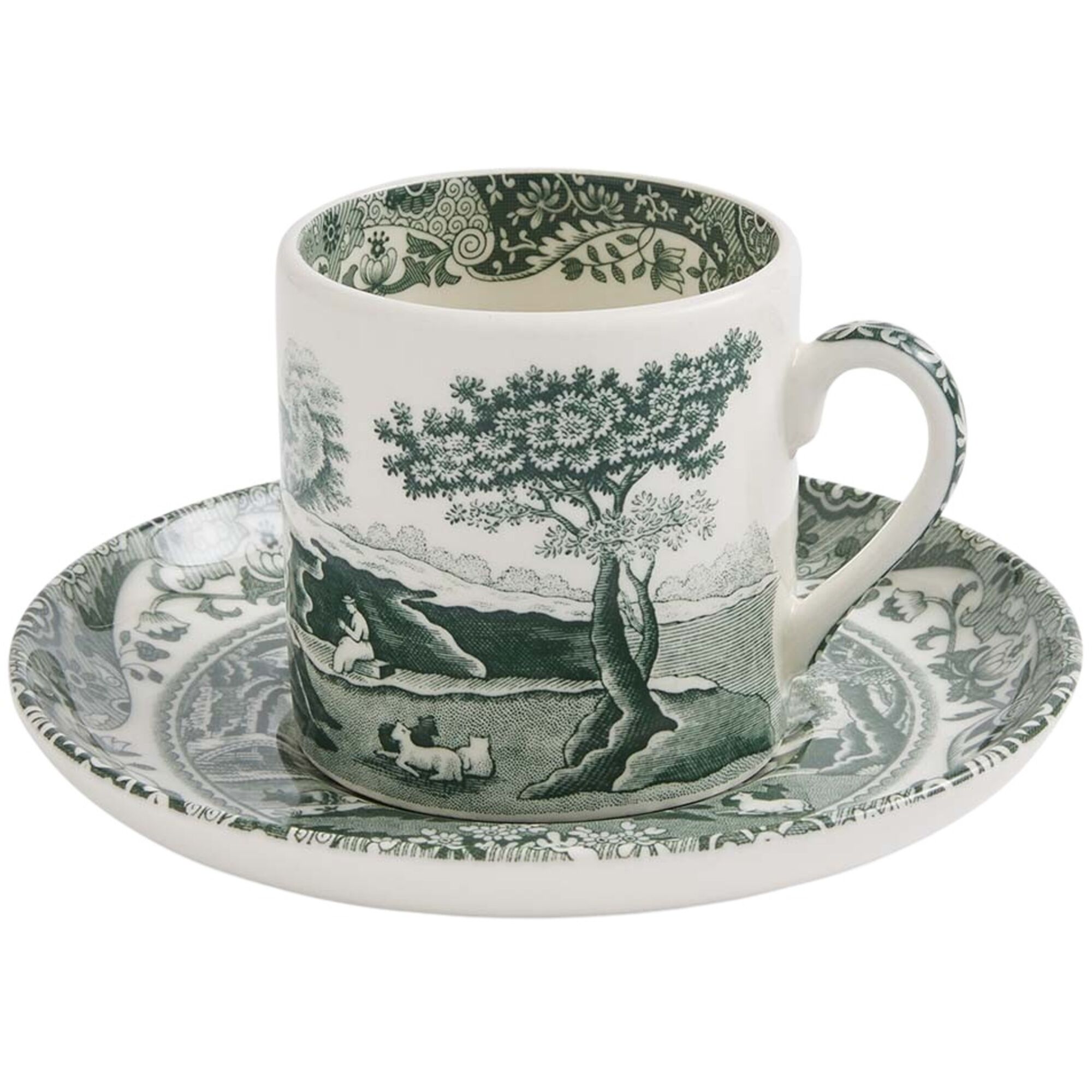 Spode Heritage Green Italian Espressokop Med Underkop   Cl  Grøn Hvid