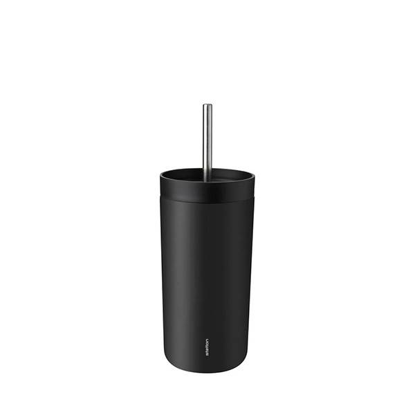 Stelton To-go Sip Termokop Med Sugerør       Soft Sort  : Erling Christensen Møbler