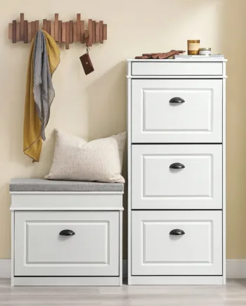 Stilfuldt  Smalt Skoskab   Hvid Vintage-træ-effekt  53   118   24 Cm