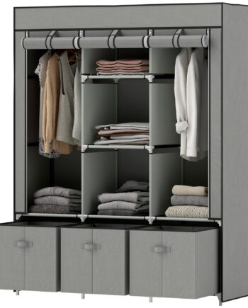 Stofgarderobe  Foldbar Garderobe  Inklusive   Skuffer  125 Cm   43 Cm   162   Cm  Lysegrå