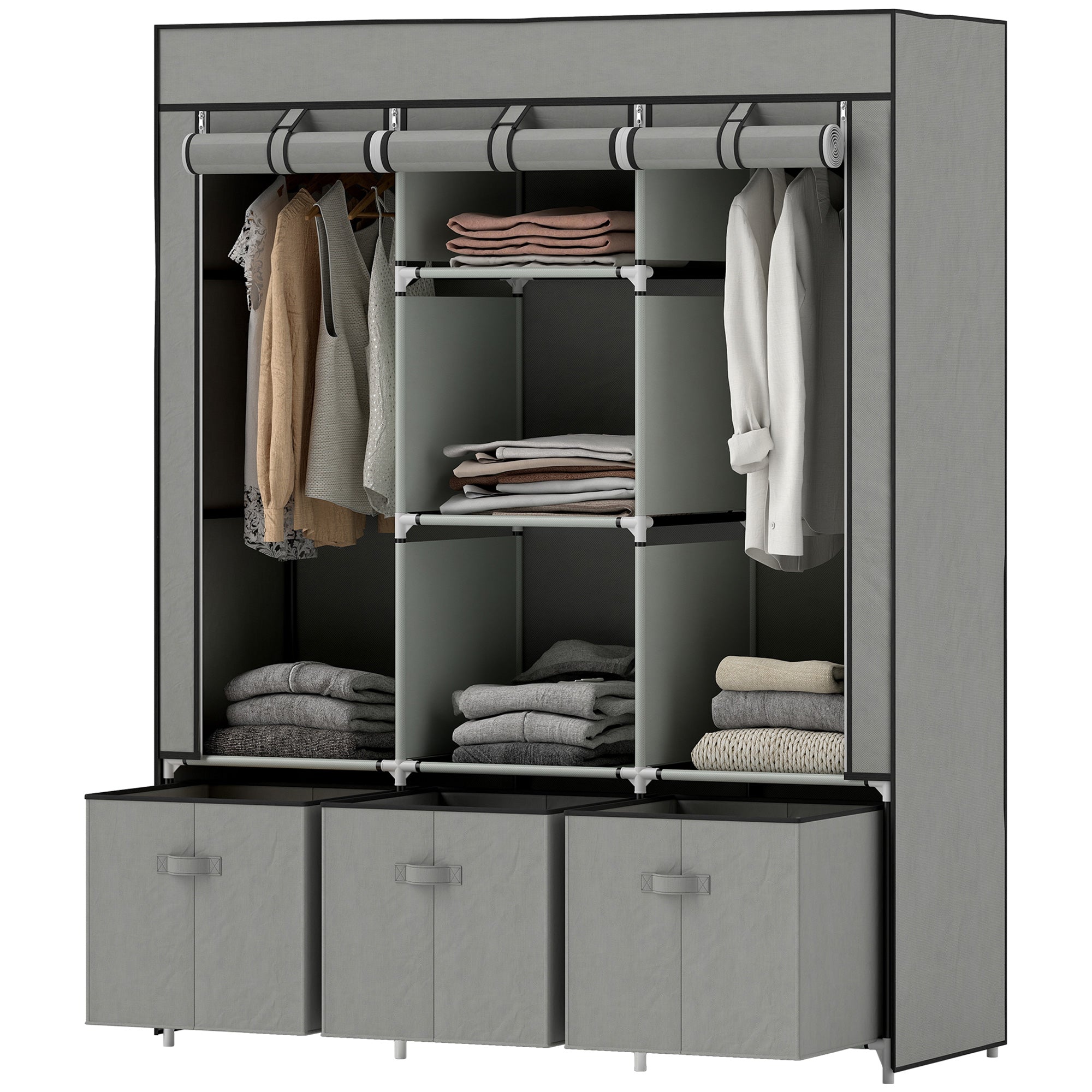 Stofgarderobe  Foldbar Garderobe  Inklusive   Skuffer  125 Cm   43 Cm   162   Cm  Lysegrå