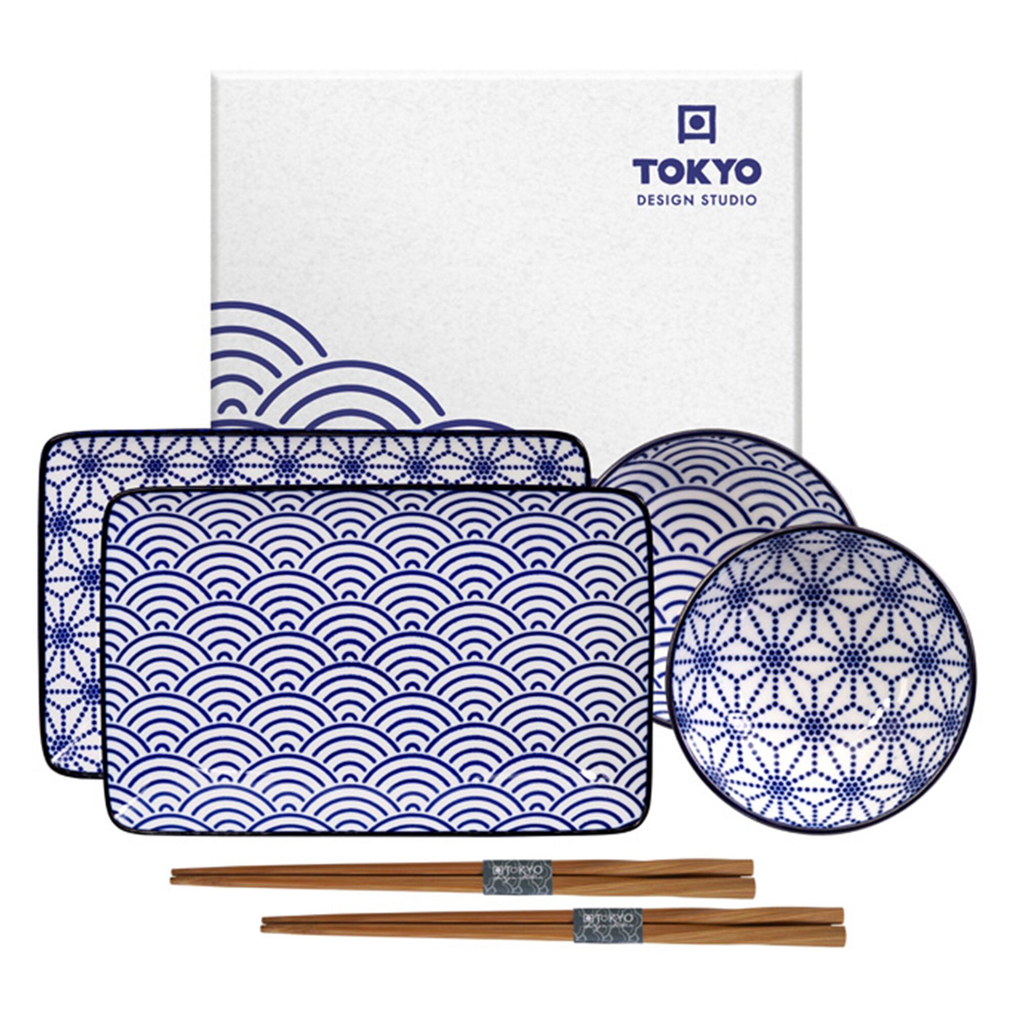 Tokyo Design Studio Nippon Blue Sushisæt   Dele  Stjerner Bølger