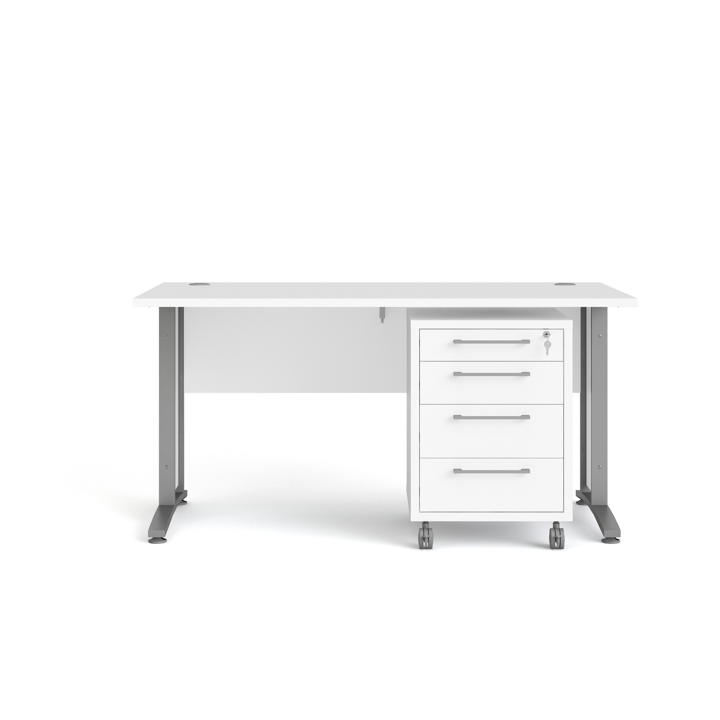 Tvilum Prima Skrivebord     Skuffesektion      Skuffer Hvid Træ  Stål Stel  150x80