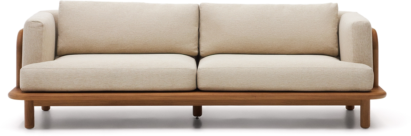 Udendørs  -personers Sofa Kave Home Turqueta   Fsc-teak Med Aftagelige Naturfarvede Pletafvisende Polypropylenbetræk