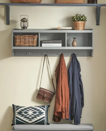 Væghængt Knagerække Med Hylder  Moderne Entréhylde Til Jakker Og Opbevaring   : 100 Cm   : 25 Cm   : 35 Cm  Grå