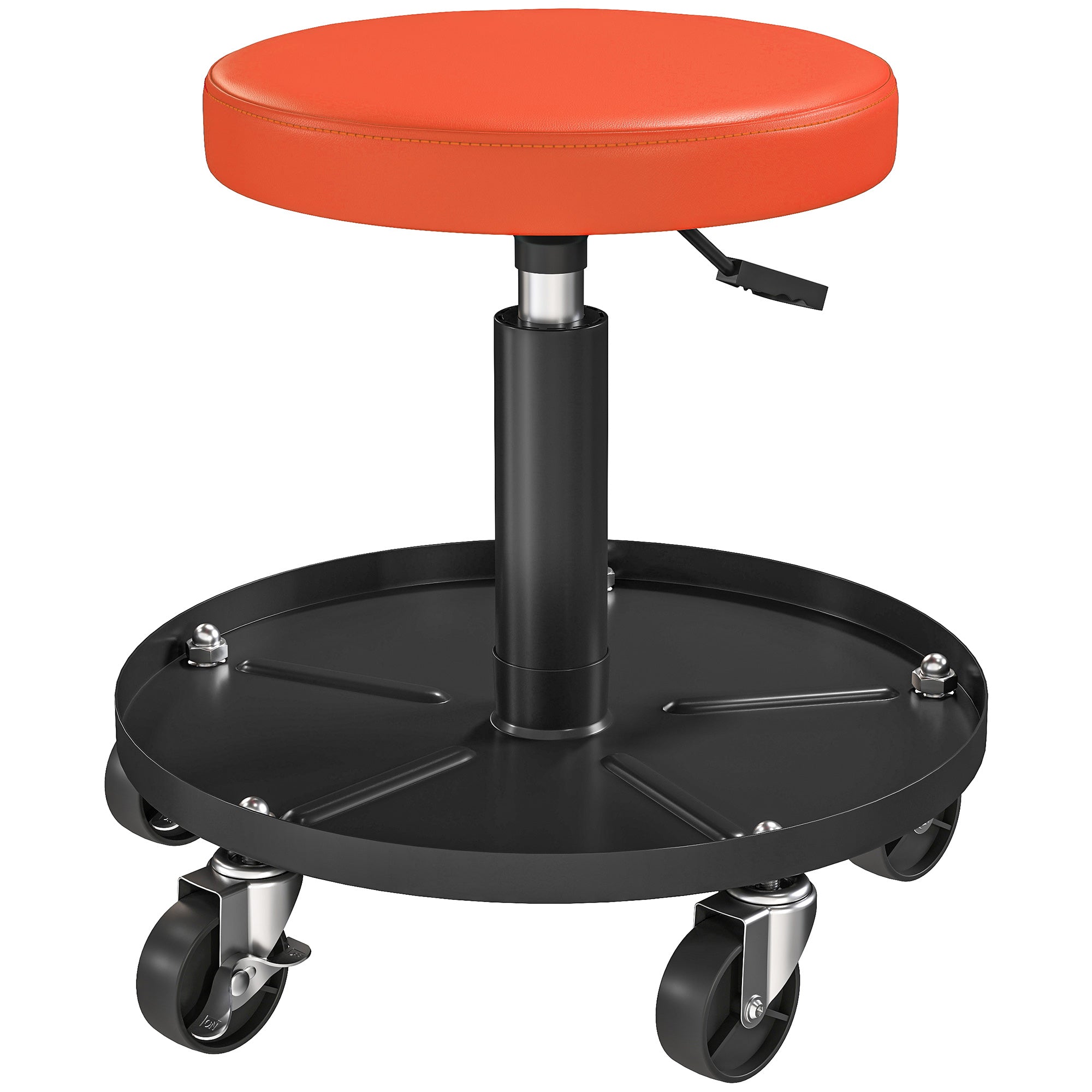 Værkstedsskammel Med Hjul  Højdejusterbar 38-50 Cm  Maksimal Belastning 135 Kg  Orange