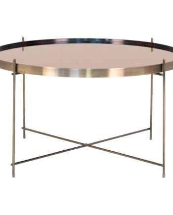 Venezia Sofabord Hjørnebord   Messing Farvet Stål Med Glas ø70xh40cm