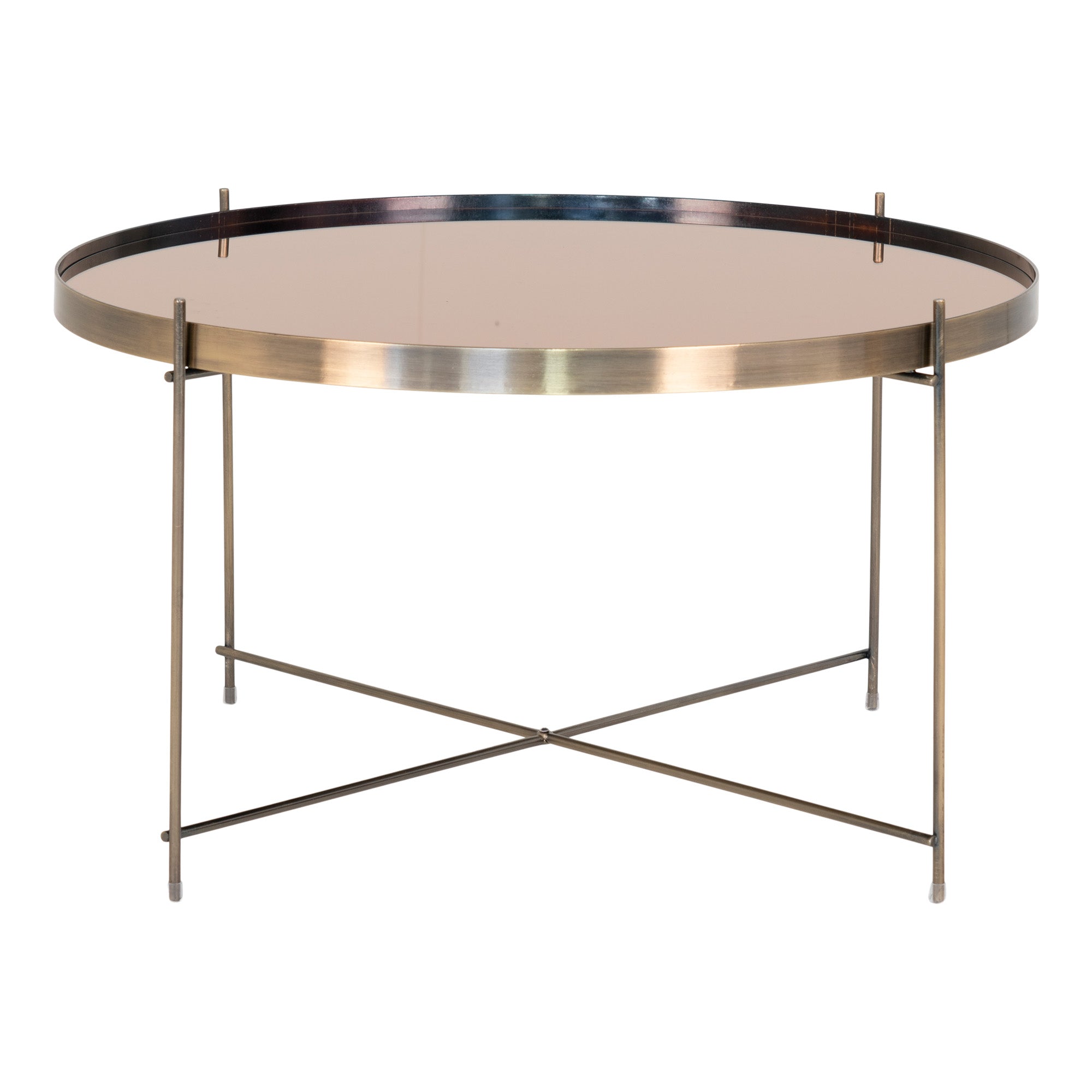 Venezia Sofabord Hjørnebord   Messing Farvet Stål Med Glas ø70xh40cm