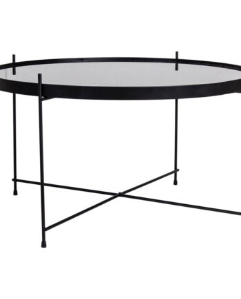 Venezia Sofabord Hjørnebord   Sort Stål Med Glas ø70xh40cm