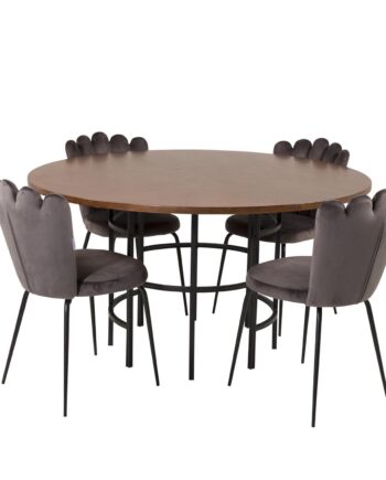 Venture Design Copenhagen Spisebordssæt       Stole Brun Finer Sort Metal Og Grå Fløjl Sort Metal