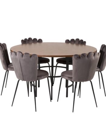 Venture Design Copenhagen Spisebordssæt       Stole Brun Finer Sort Metal Og Grå Fløjl Sort Metal