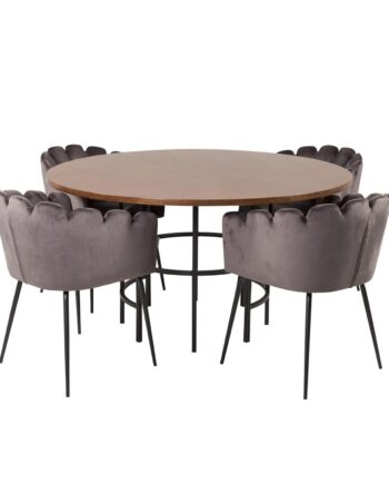 Venture Design Copenhagen Spisebordssæt       Stole Brun Finer Sort Metal Og Grå Fløjl Sort Metal