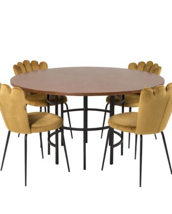 Venture Design Copenhagen Spisebordssæt       Stole Brun Finer Sort Metal Og Gul Fløjl Sort Metal
