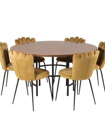 Venture Design Copenhagen Spisebordssæt       Stole Brun Finer Sort Metal Og Gul Fløjl Sort Metal