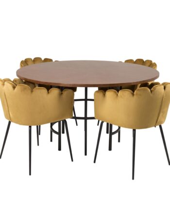 Venture Design Copenhagen Spisebordssæt       Stole Brun Finer Sort Metal Og Gul Fløjl Sort Metal