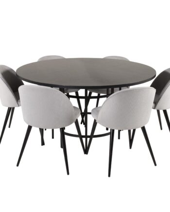 Venture Design Copenhagen Spisebordssæt       Stole Sort Finer Sort Metal Og Grå Fløjl Sort Metal
