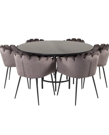 Venture Design Copenhagen Spisebordssæt       Stole Sort Finer Sort Metal Og Grå Fløjl Sort Metal