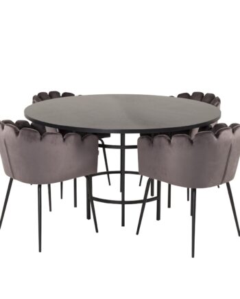 Venture Design Copenhagen Spisebordssæt       Stole Sort Finer Sort Metal Og Grå Fløjl Sort Metal