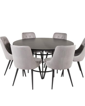 Venture Design Copenhagen Spisebordssæt       Stole Sort Finer Sort Metal Og Grå Fløjl Sort Metal