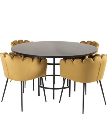 Venture Design Copenhagen Spisebordssæt       Stole Sort Finer Sort Metal Og Gul Fløjl Sort Metal