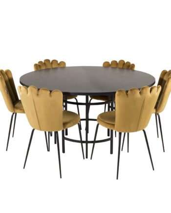Venture Design Copenhagen Spisebordssæt       Stole Sort Finer Sort Metal Og Gul Fløjl Sort Metal