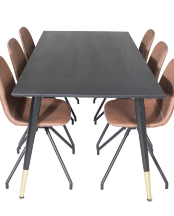 Venture Design Dipp Spisebordssæt       Stole Sort Finer Messing Sort Metal  Brun Pu Sort Metal