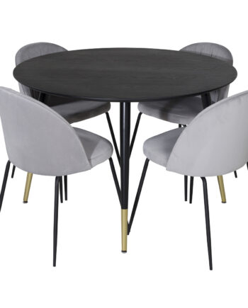 Venture Design Dipp Spisebordssæt       Stole Sort Finer Messing Sort Metal  Grå Fløjl Sort Metal