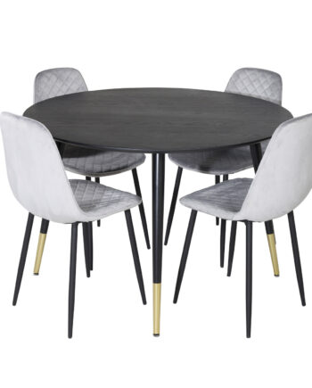 Venture Design Dipp Spisebordssæt       Stole Sort Finer Messing Sort Metal  Grå Fløjl Sort Metal