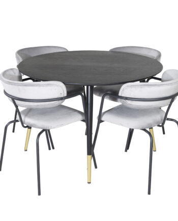 Venture Design Dipp Spisebordssæt       Stole Sort Finer Messing Sort Metal  Grå Fløjl Sort Metal