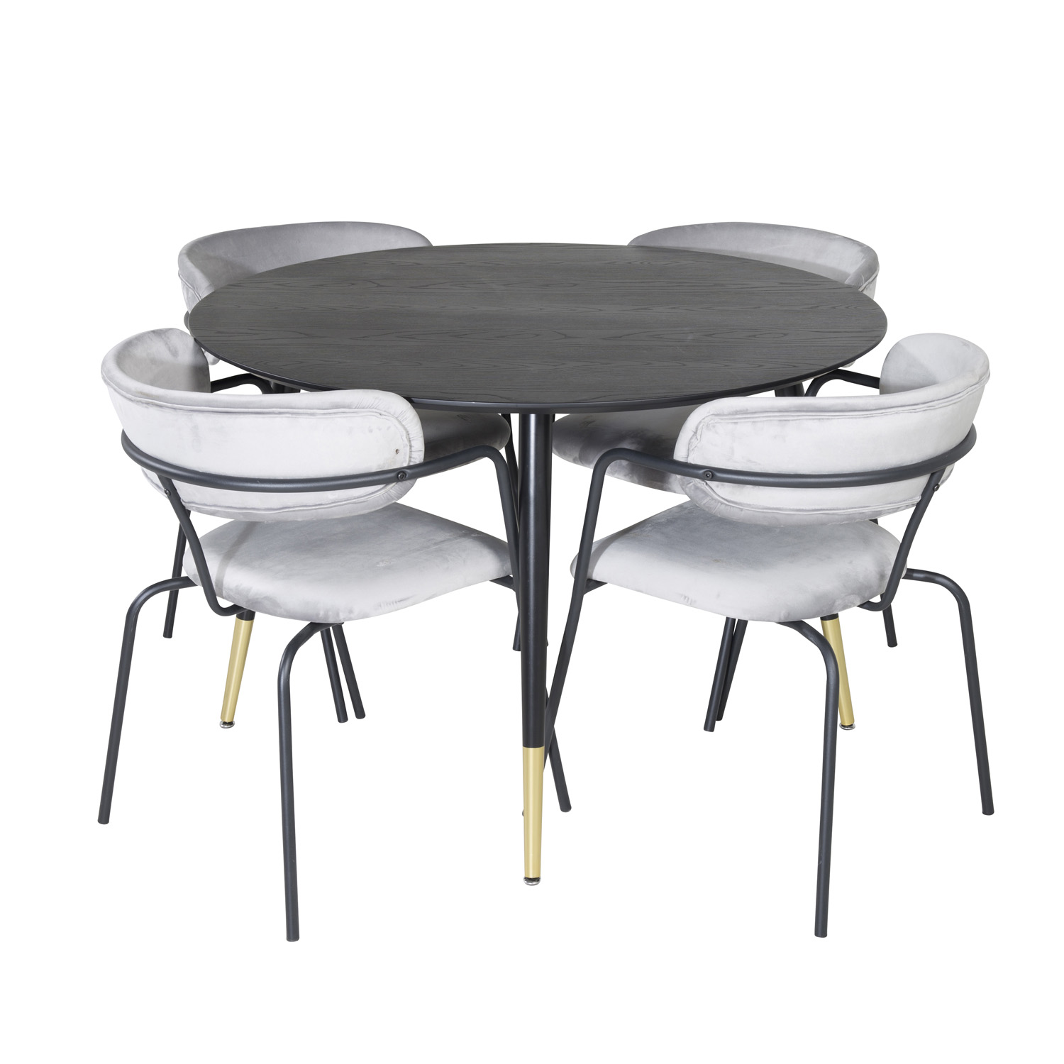 Venture Design Dipp Spisebordssæt Stole Sort Finer Messing Sort Metal Grå Fløjl Sort Metal